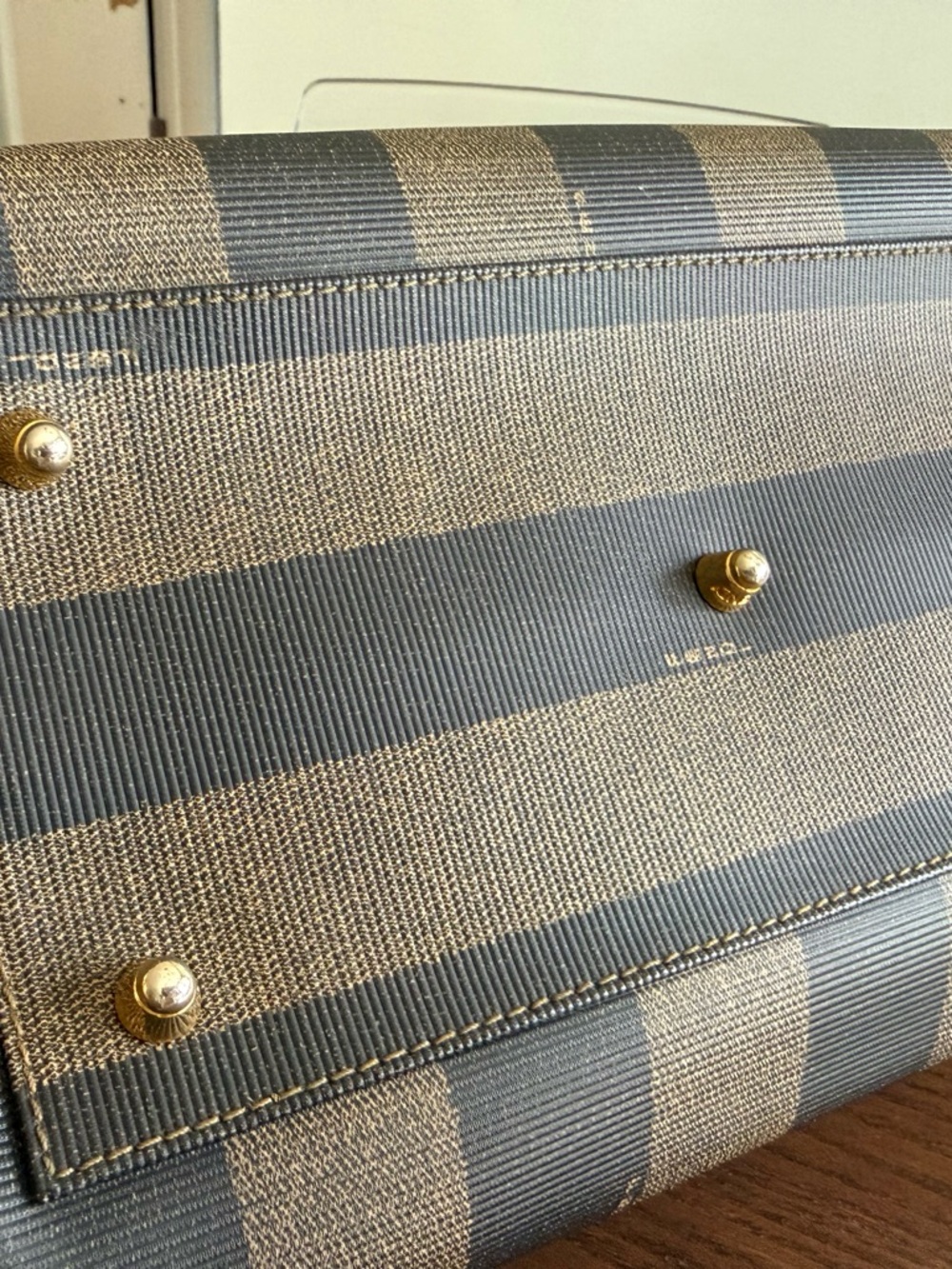 Fendi Brown and Black Striped Canvas Shoulder Bag with Tan Leather Trim - Picture 5 of 16